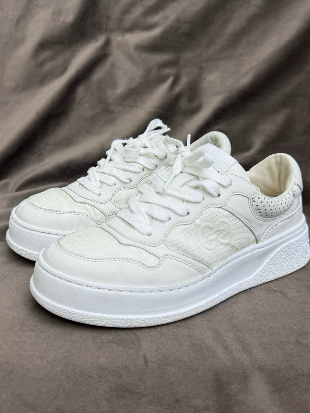 Gucci White Leather Platform Sneakers